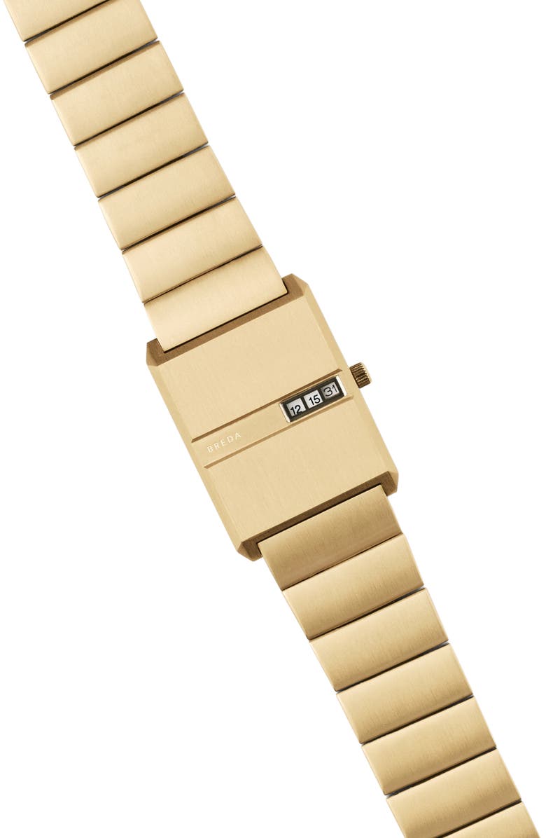 BREDA Pulse Digital 18K Gold Plate Stainless Steel Bracelet Watch, 26mm x 7mm, Alternate, color, 
