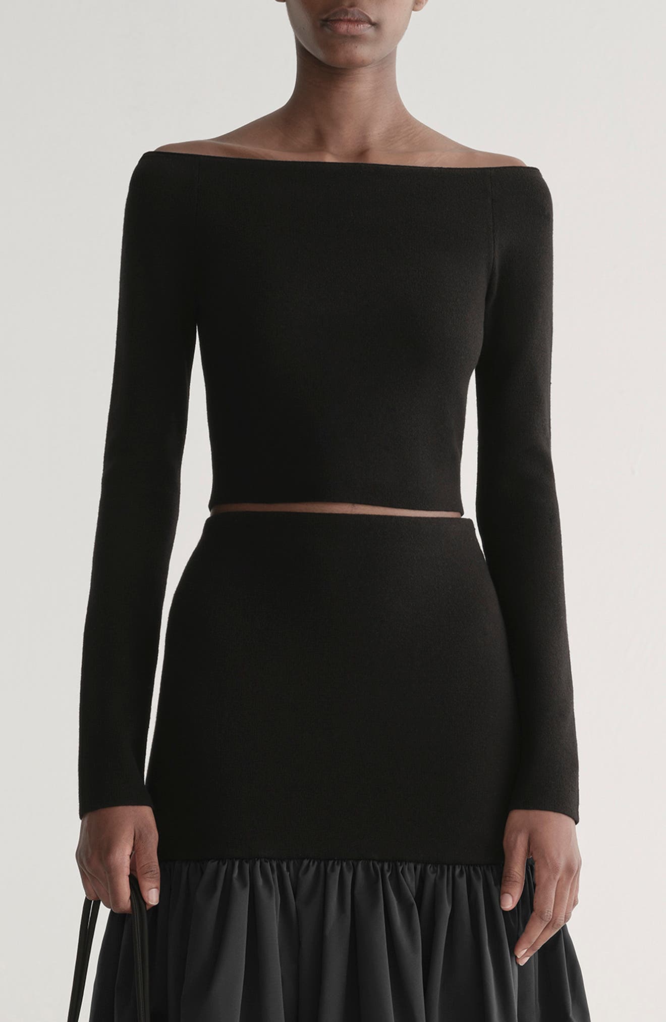 Jo Fitted Off the Shoulder Crop Sweater