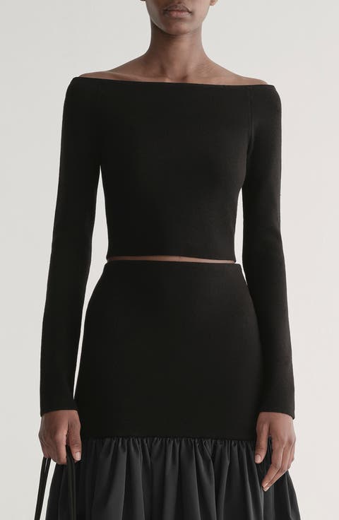 Jo Fitted Off the Shoulder Crop Sweater