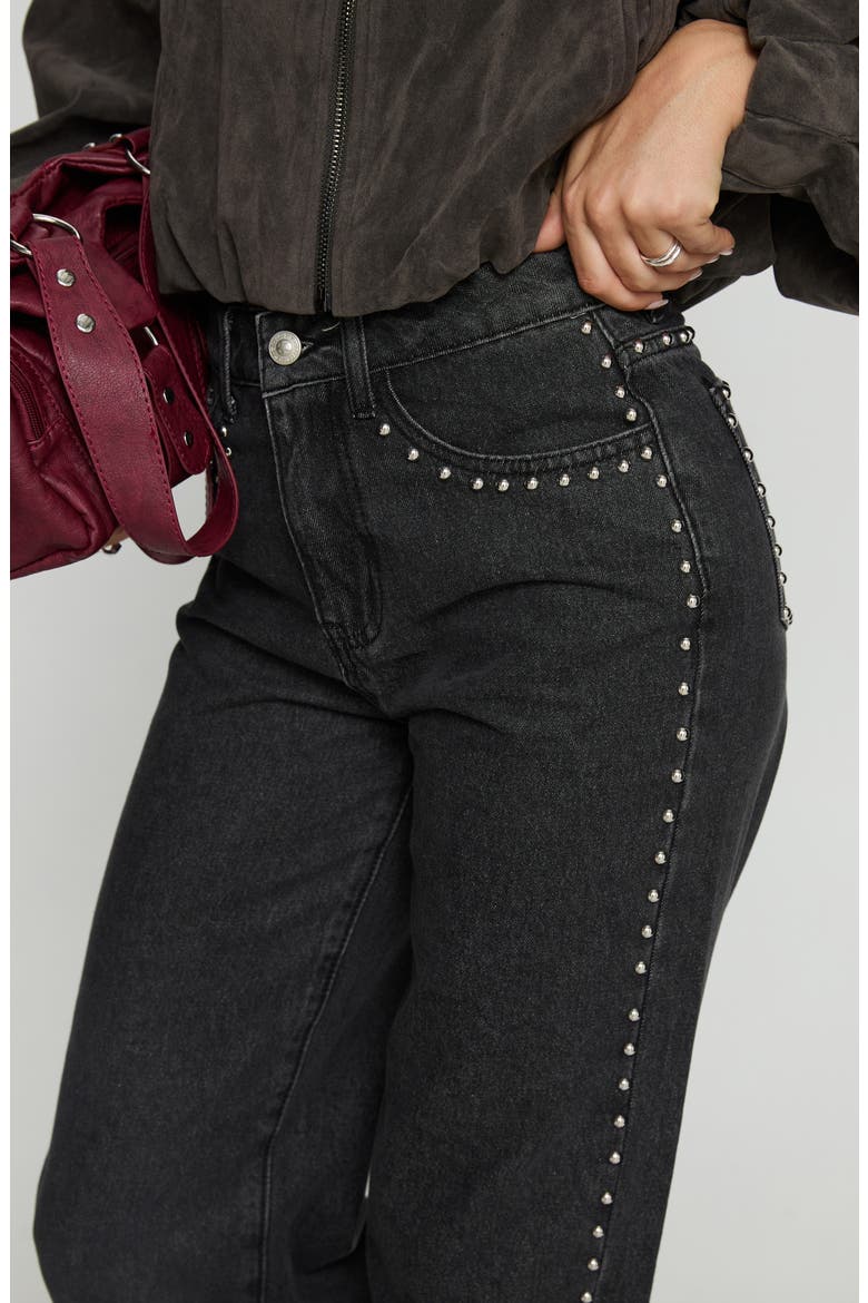 Saving Up Studded Mid Rise Straight Leg Jeans, Alternate, color, JET BLACK