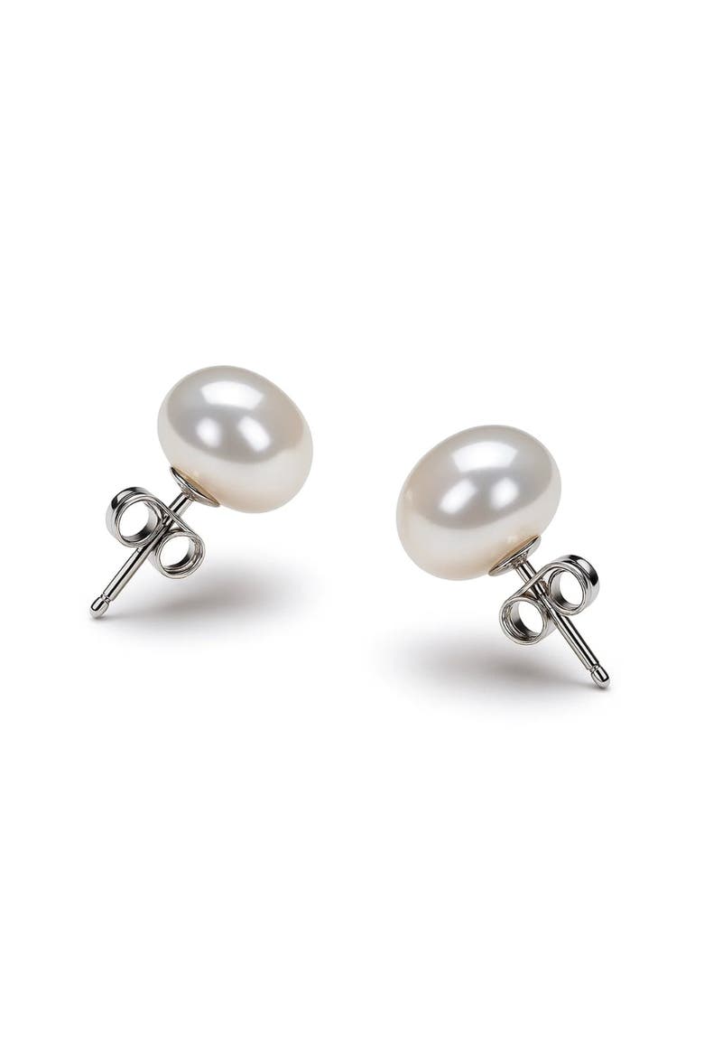 White Freshwater Pearl Stud Earrings 6-7mm, Alternate, color, Silver