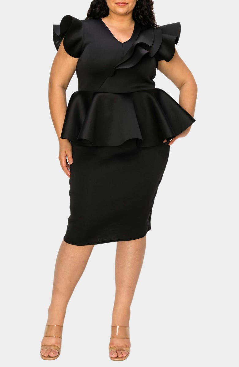 L I V D Onyx Peplum Neoprene Cocktail Dress, Alternate, color, 