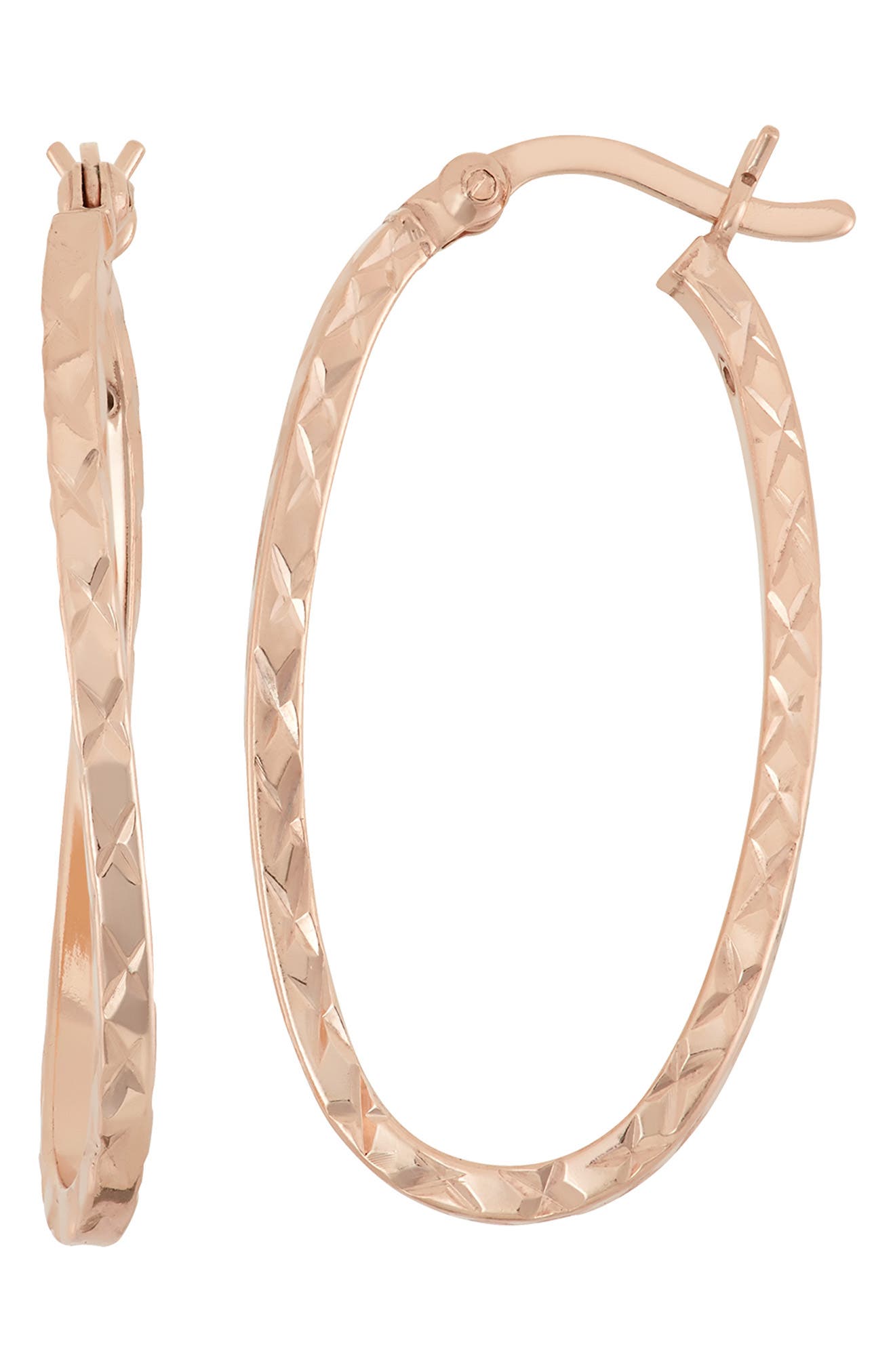 FZN 14K Gold Plated Silver Textured Hoop Earrings