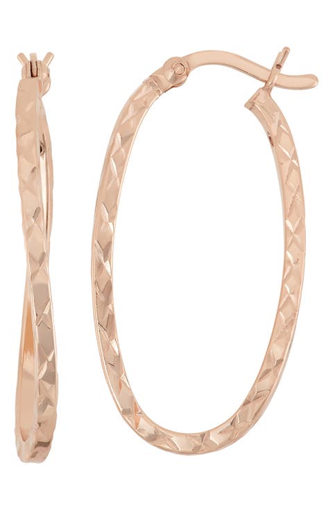 14K Gold Plated Silver Textured Hoop Earrings