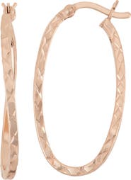 FZN 14K Gold Plated Silver Textured Hoop Earrings