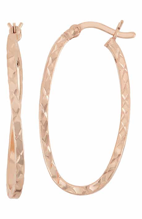 FZN 14K Gold Plated Silver Textured Hoop Earrings