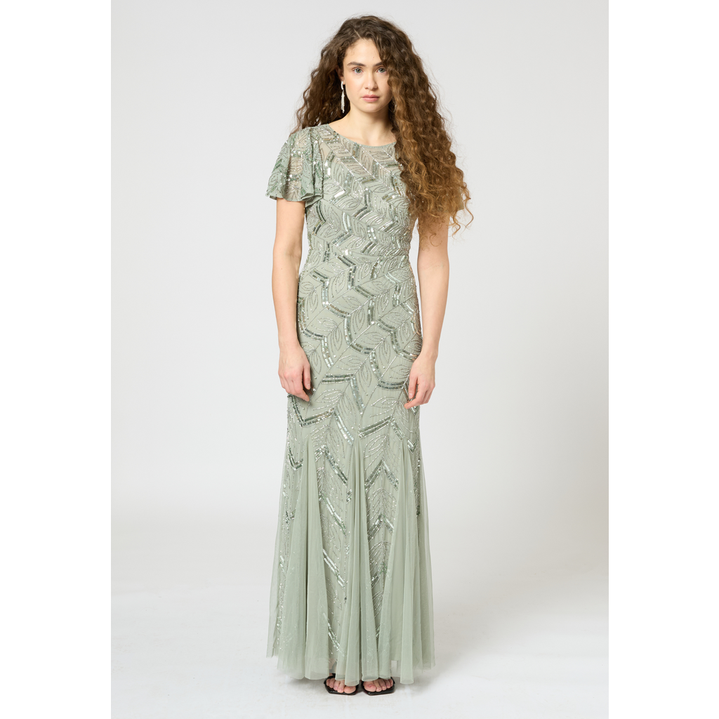 Beauut Embellished Sequin Beaded Maxi Dress With Short Sleeve In Green