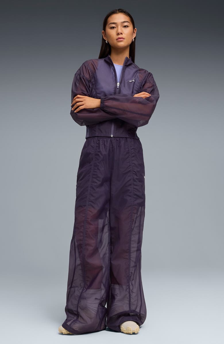 PUMA Dare To Water Repellent Sheer Woven Jacket, Alternate, color, Deep Plum