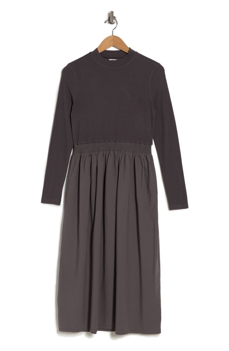 STITCHDROP Mock Neck Long Sleeve Knit & Woven Midi Dress, Alternate, color, 