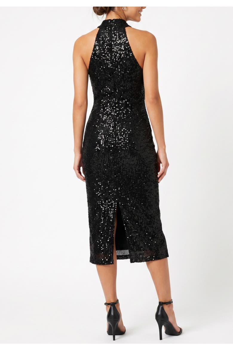 Sequin Harland Halter Midi Dress, Alternate, color, Black