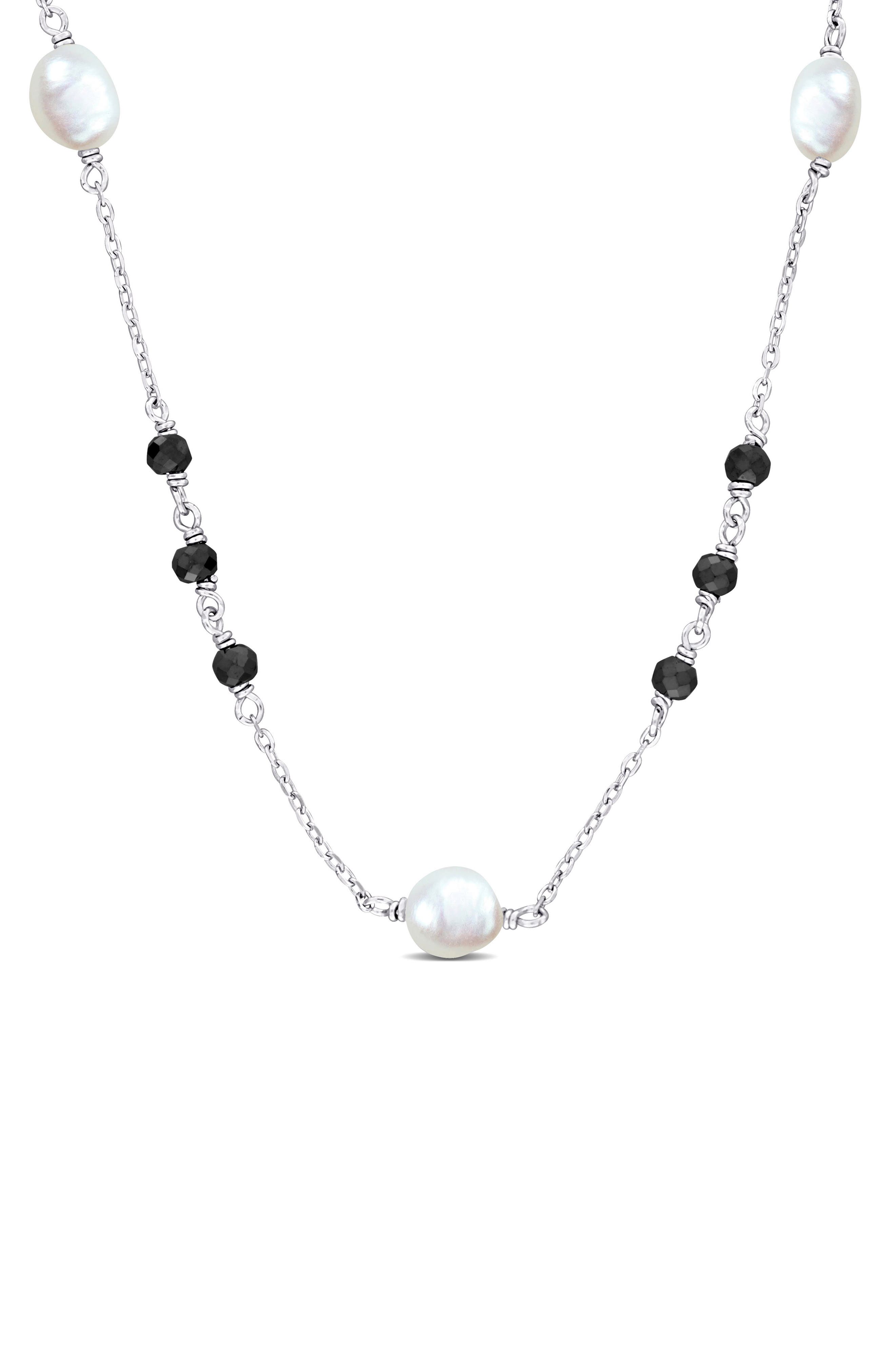 DELMAR Black Moissanite & Cultured Freshwater Pearl Necklace