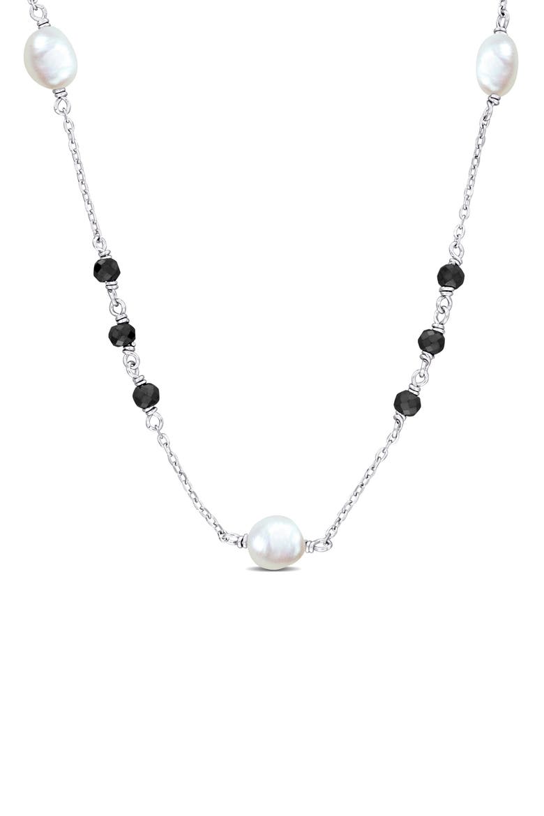 Black Moissanite & Cultured Freshwater Pearl Necklace, Main, color, BLACK MULTI