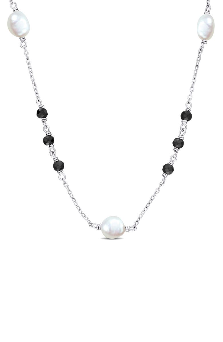 DELMAR Black Moissanite & Cultured Freshwater Pearl Necklace, Main, color, Black Multi