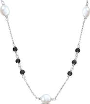 DELMAR Black Moissanite & Cultured Freshwater Pearl Necklace
