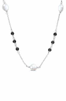 DELMAR Black Moissanite & Cultured Freshwater Pearl Necklace