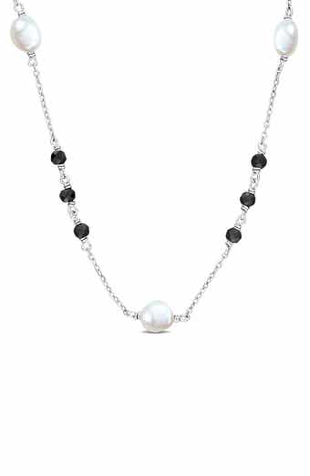 Black Moissanite & Cultured Freshwater Pearl Necklace