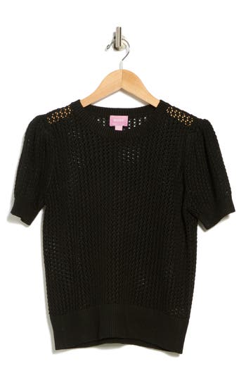Muse Pointelle Knt Short Sleeve Sweater In Black
