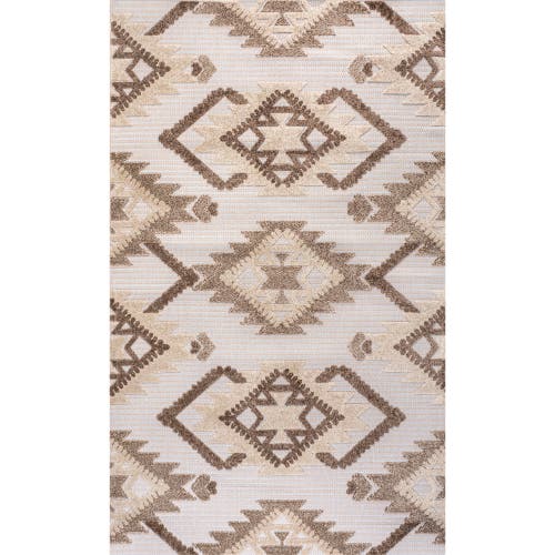 Jonathan Y Sumak High-low Pile Neutral Diamond Kilim Indoor/outdoor Area Rug In Brown/ivory