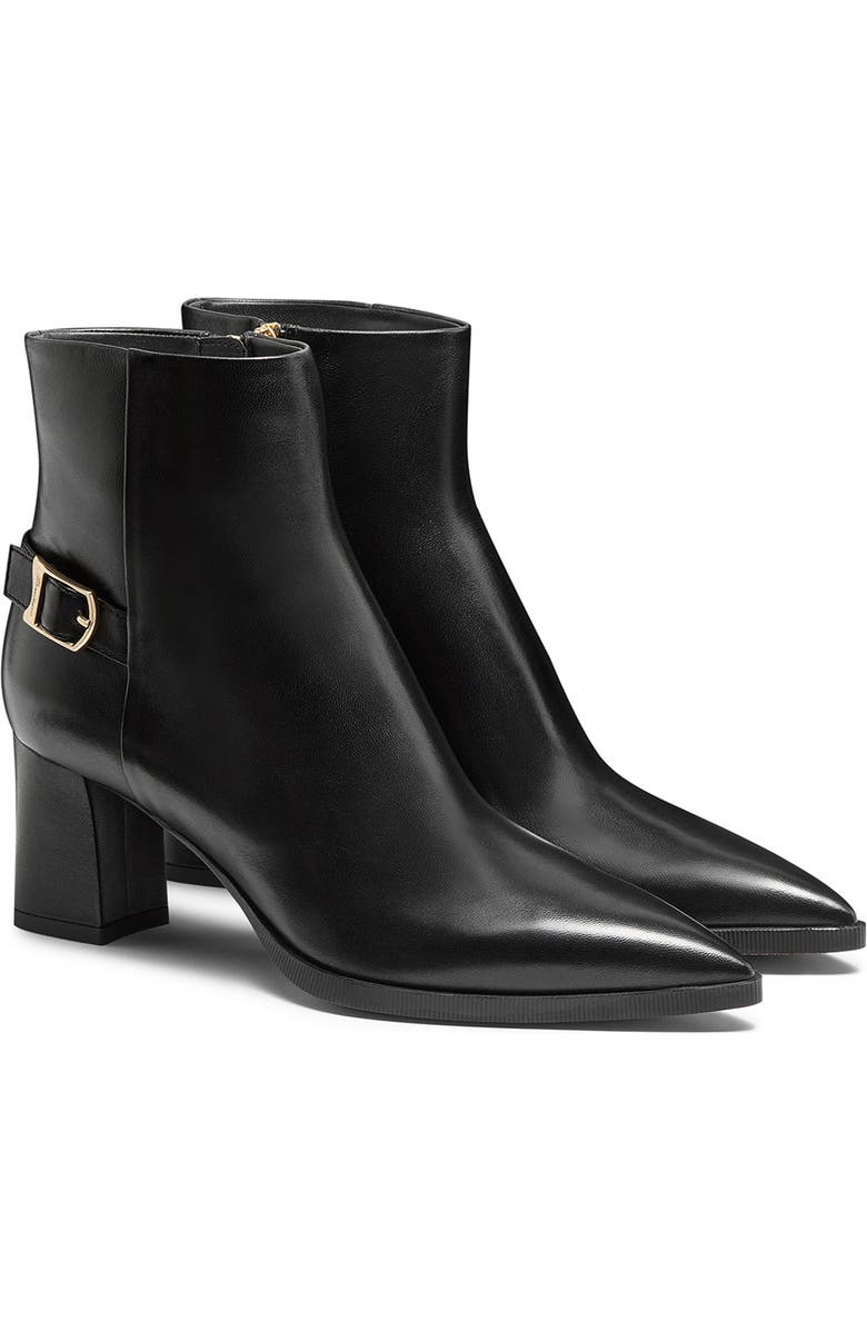 Santoni Women's Leather Mid-Heel Ankle Boot with Decorative Buckle, Alternate, color, Black