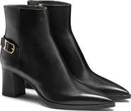 Santoni Women's Leather Mid-Heel Ankle Boot with Decorative Buckle