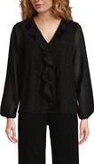 Lands' End Chiffon Ruffle Front Pleated Blouse