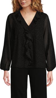 Lands' End Chiffon Ruffle Front Pleated Blouse