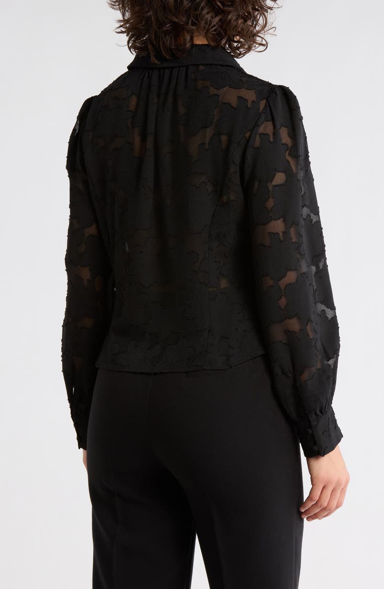 Adrianna Papell Ruched Burnout Button-Up Shirt, Alternate, color, Black