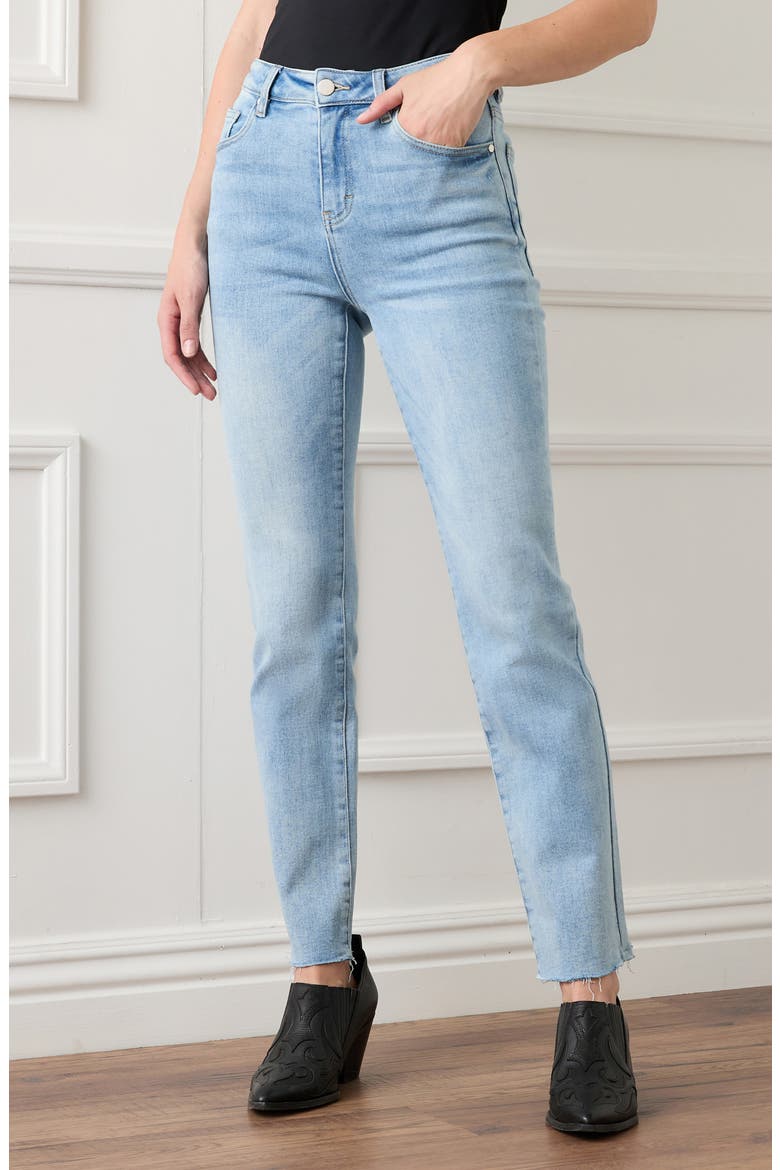 Raw Hem Straight Leg Jeans, Alternate, color, LIGHT BLUE