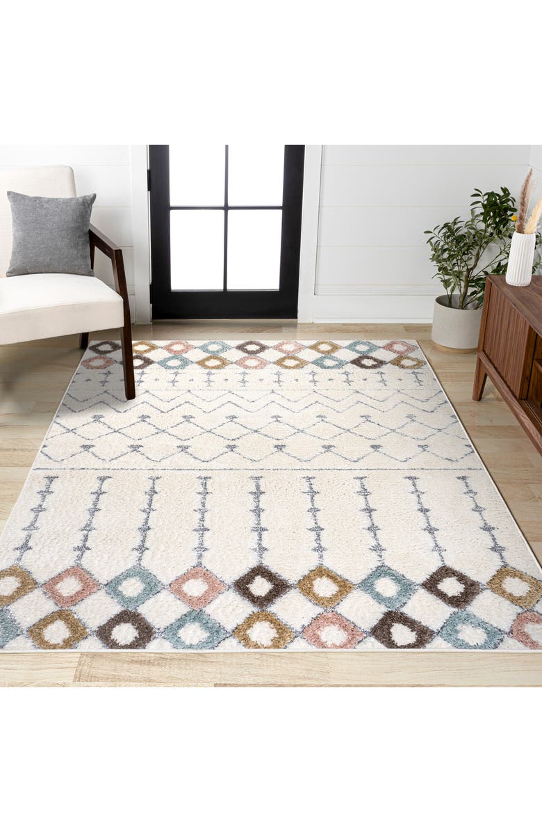 JONATHAN Y Pia Moroccan Trellis Plush Carved Area Rug, Alternate, color, Multi/Cream