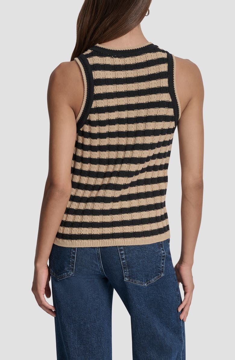 DKNY Jeans Stripe Rib Knit Sleeveless Top, Alternate, color, Travertine/ Black