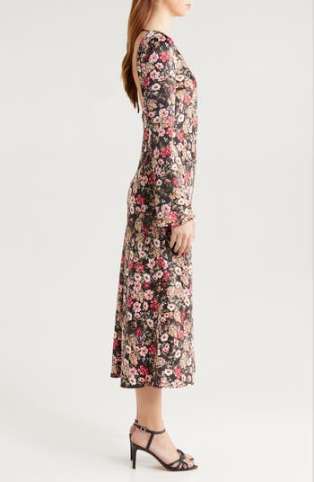 Gladys Floral Scoop Back Long Sleeve Midi Dress