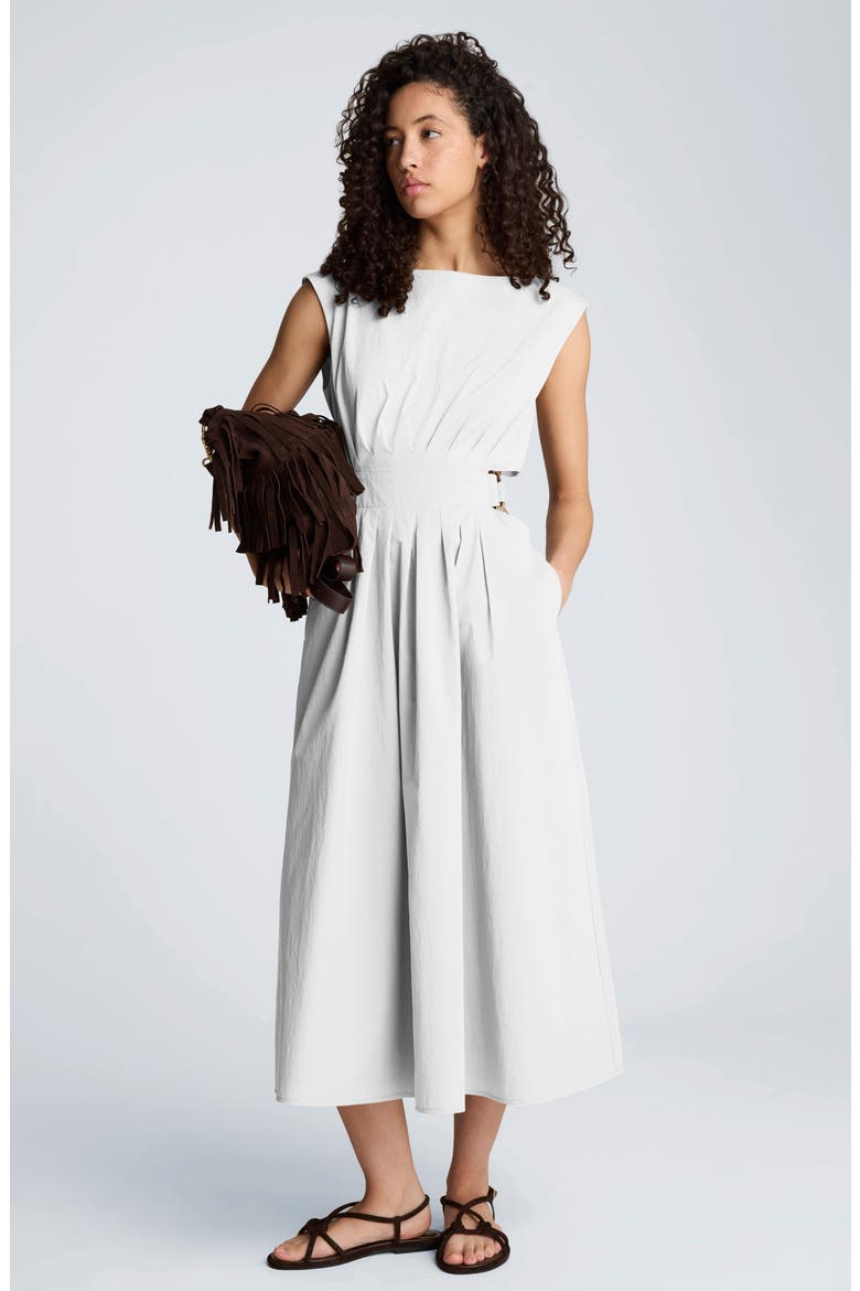 Cutout D-Ring Tie Back Midi Dress, Alternate, color, PURE WHITE