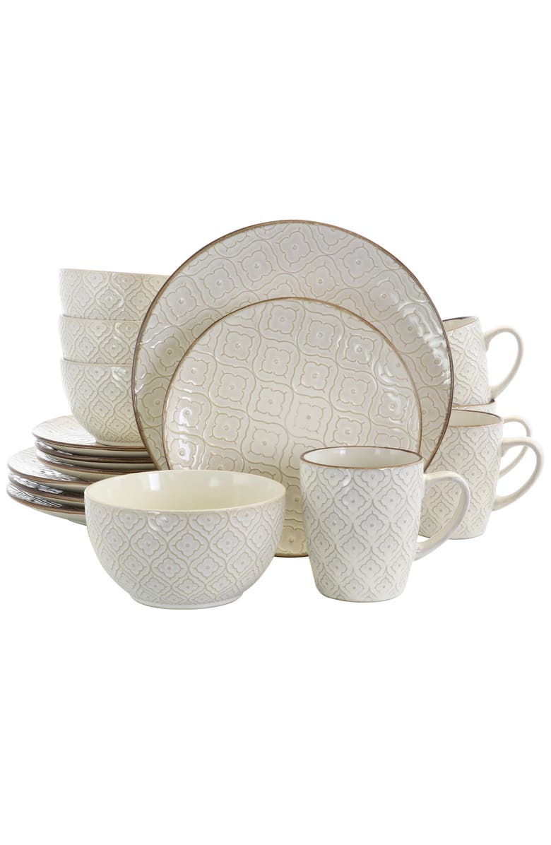 Elama White Lily 16 Piece Luxurious Stoneware Dinnerware with Complete Setting for 4, Alternate, color, Off-White