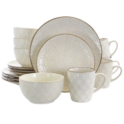 Elama White Lily 16 Piece Luxurious Stoneware Dinnerware With Complete Setting For 4 In White
