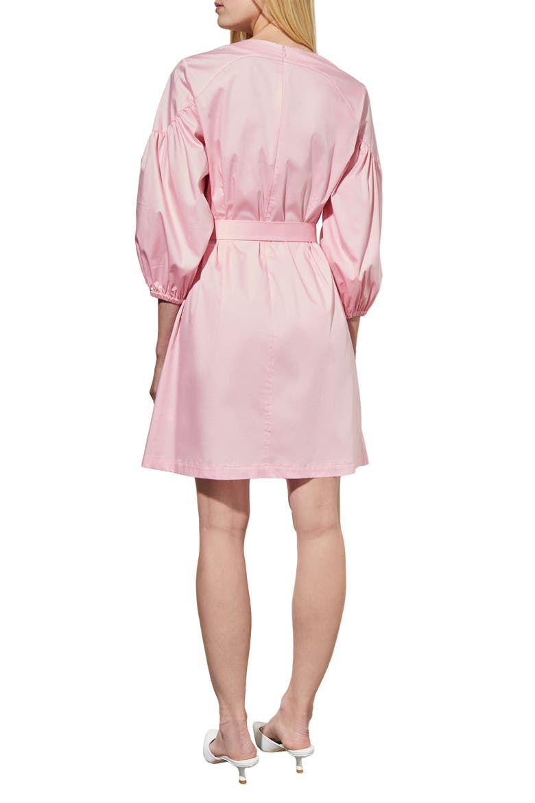 Puff Sleeve Tie Belt Cotton Sheath Minidress, Alternate, color, PERFECT PINK