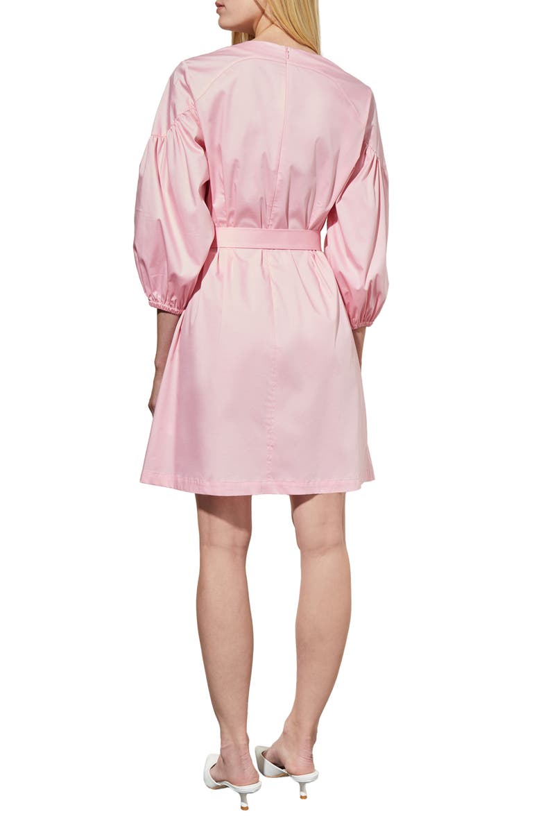 Ming Wang Puff Sleeve Tie Belt Cotton Sheath Minidress, Alternate, color, Perfect Pink