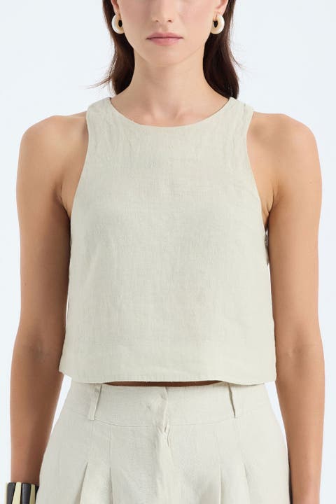 Lena 100% Linen Sleeveless Crop Top