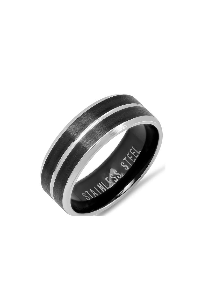Men's Two-Tone Stainless Steel Band Ring, Alternate, color, SILVER/ BLACK