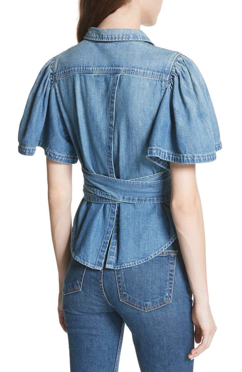 La Vie Rebecca Taylor Denim Tie Top, Alternate, color, 