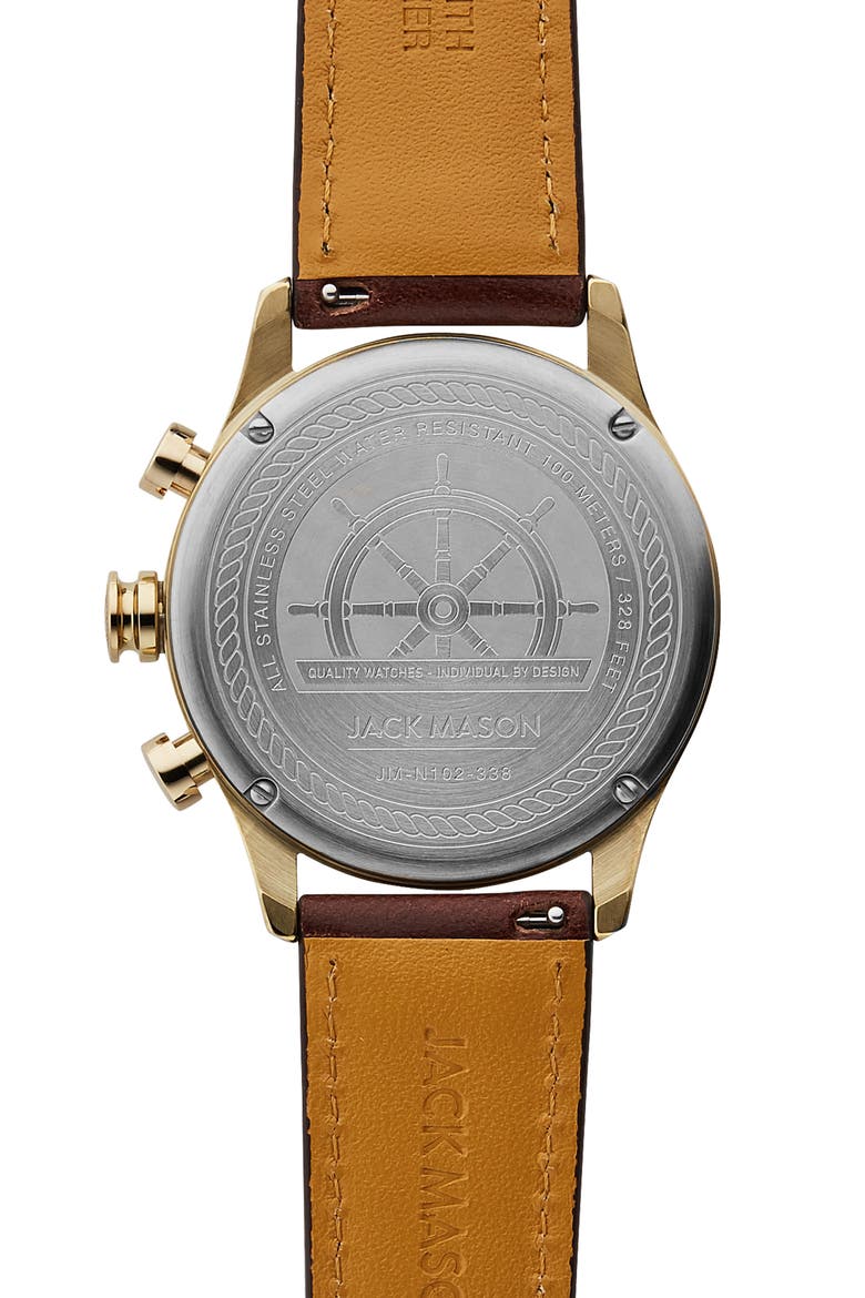 Nautical Chronograph Leather Strap Watch, 42mm, Alternate, color, GREY/ BROWN