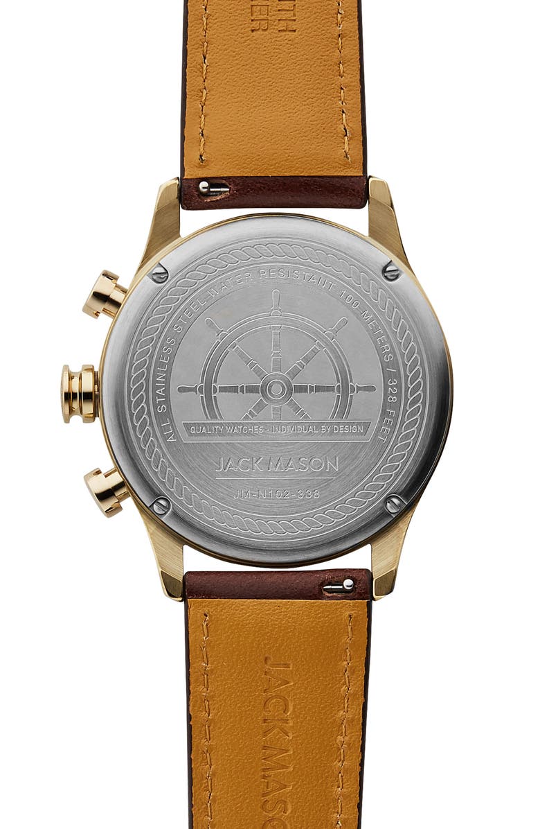 Jack Mason Nautical Chronograph Leather Strap Watch, 42mm, Alternate, color, 