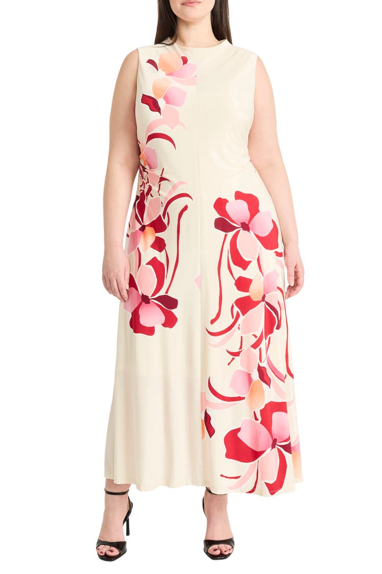 Mock Neck Sleeveless Midi Dress, Main, color, CREAM/ ROSE