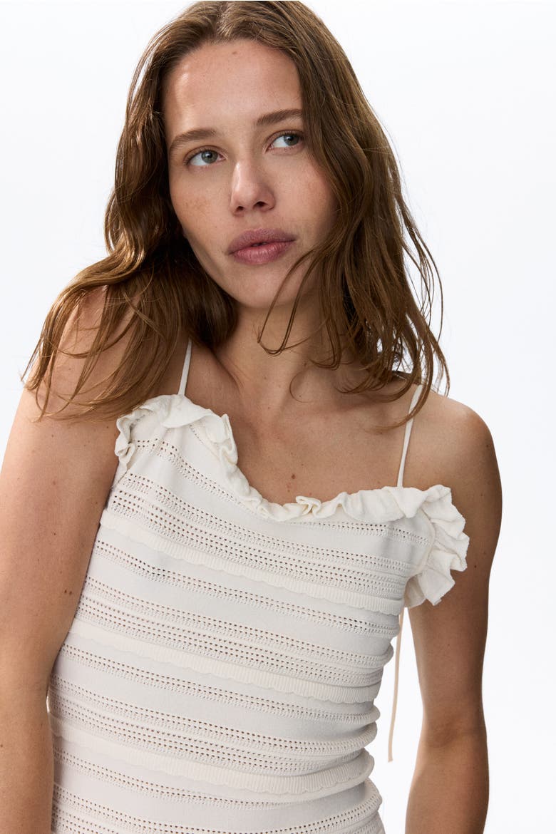 Pointelle-knit Tie-strap Top, Alternate, color, White