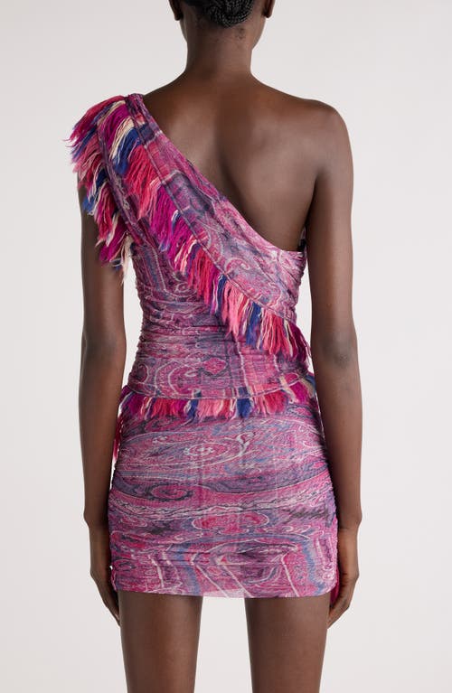 Isabel Marant One-shoulder Frayed Printed Gauze Mini Dress In Pink
