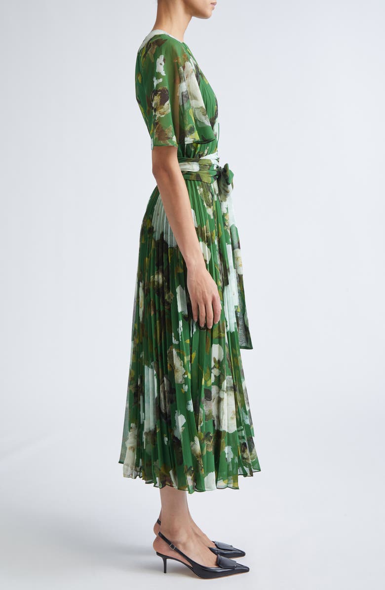 Erdem Floral Crêpe de Chine Midi Dress, Alternate, color, Painted Rose Olive