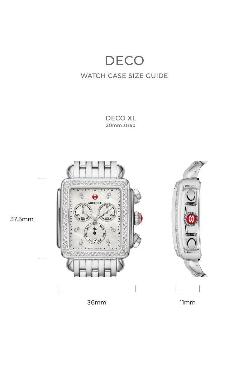Deco XL Chronograph Diamond Bracelet Watch, 36mm x 37.5mm , Alternate, color, SILVER/ WHITE MOP/ SILVER