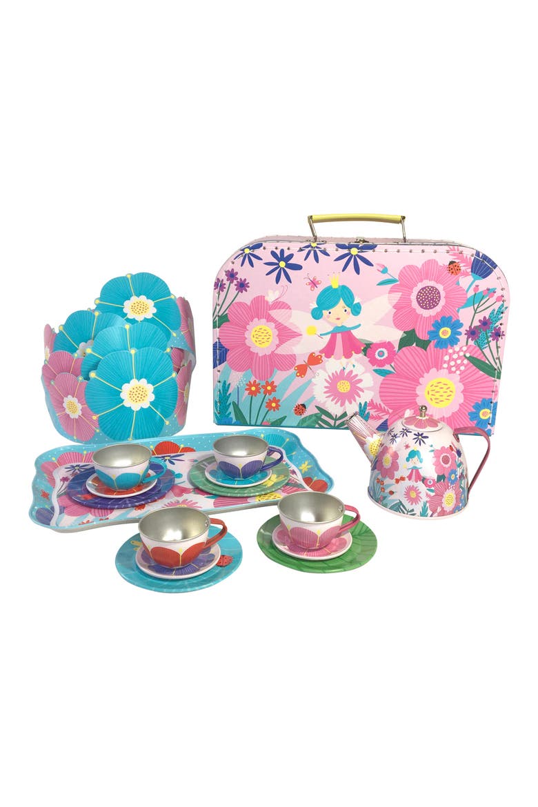 Flower Fairy Tin Tea Set & Carrying Case, Alternate, color, PINK MULTI