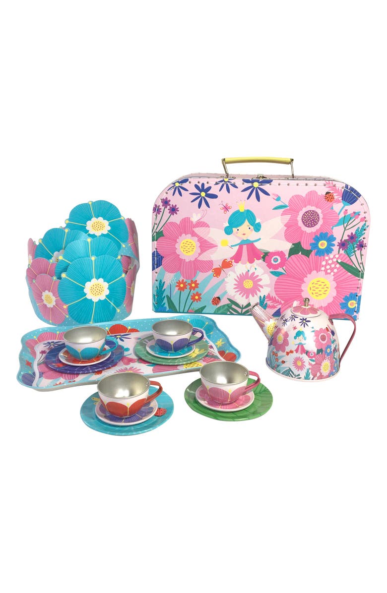 BRIGHT STRIPES Flower Fairy Tin Tea Set & Carrying Case, Alternate, color, 