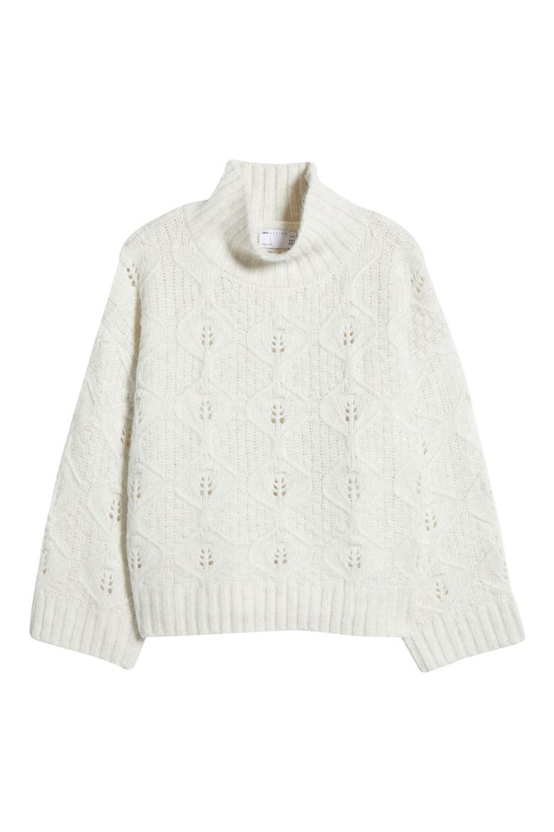 Curve Cable Stitch Turtleneck Sweater, Alternate, color, CREAM