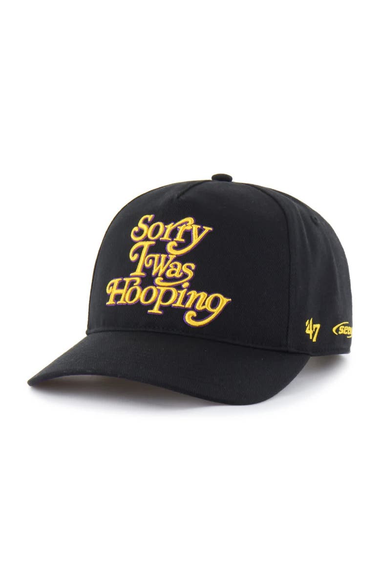 '47 Men's Brand Seen by '47 Black Los Angeles Lakers Sorry I Was Hooping Hitch Adjustable Hat, Alternate, color, Black